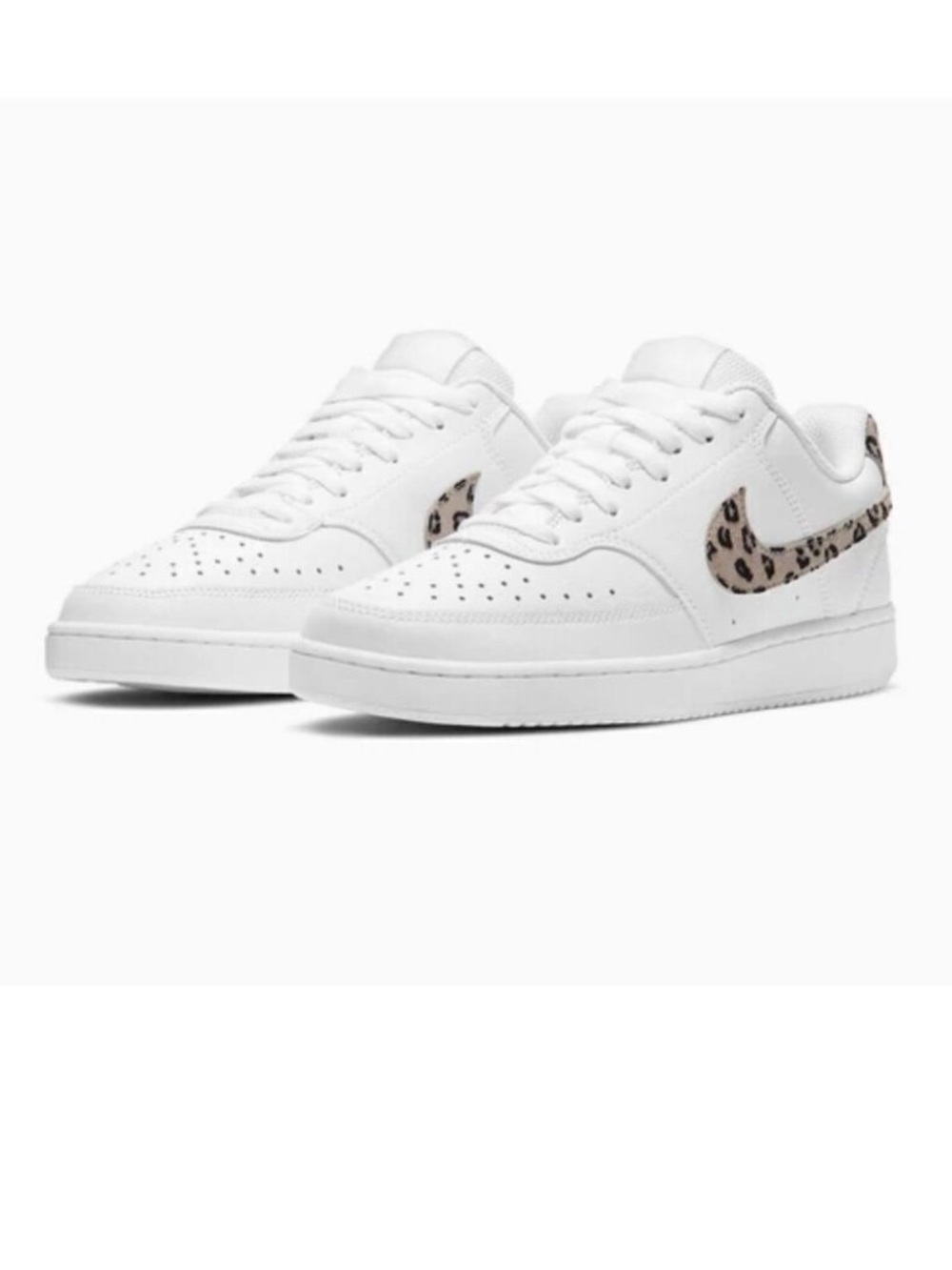 Nike Women’s Size 9 Court Vision Low 'Leopard Swoosh - White' DD9665-100